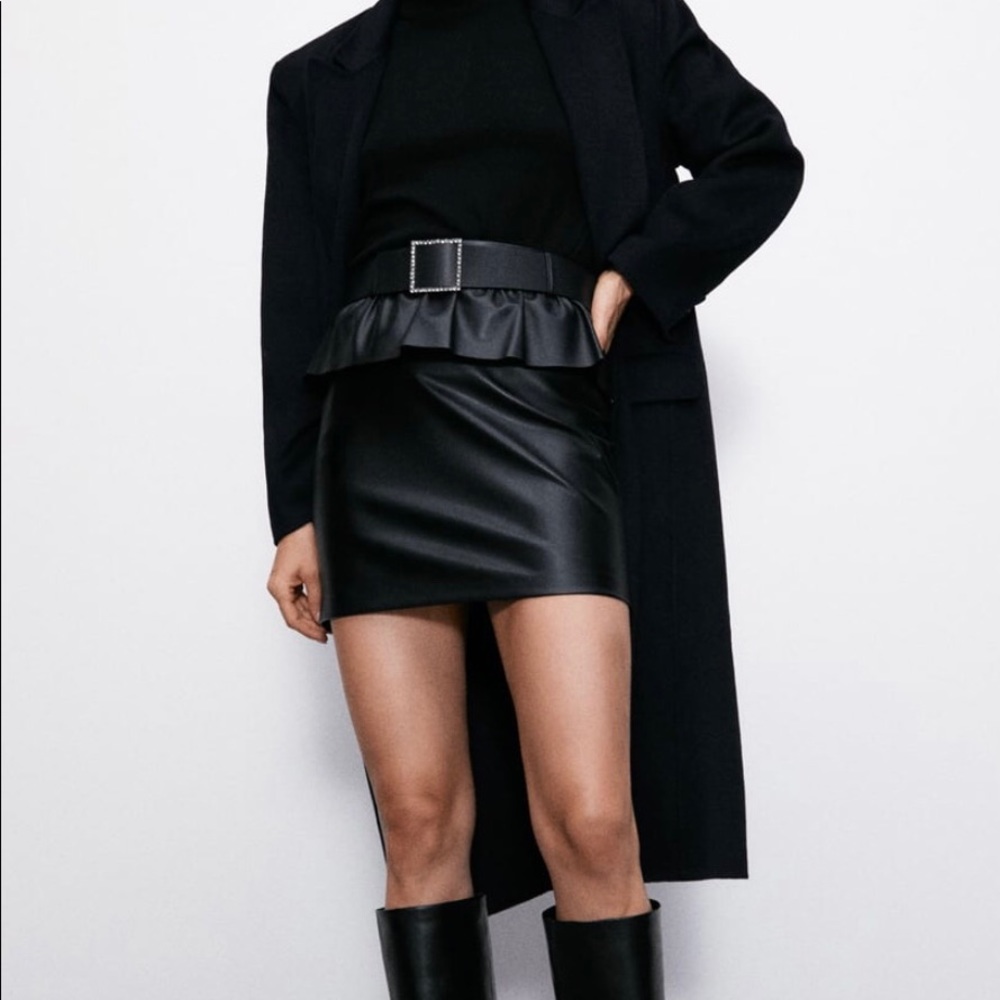 NWT Zara Belted Faux Leather Skirt Size L